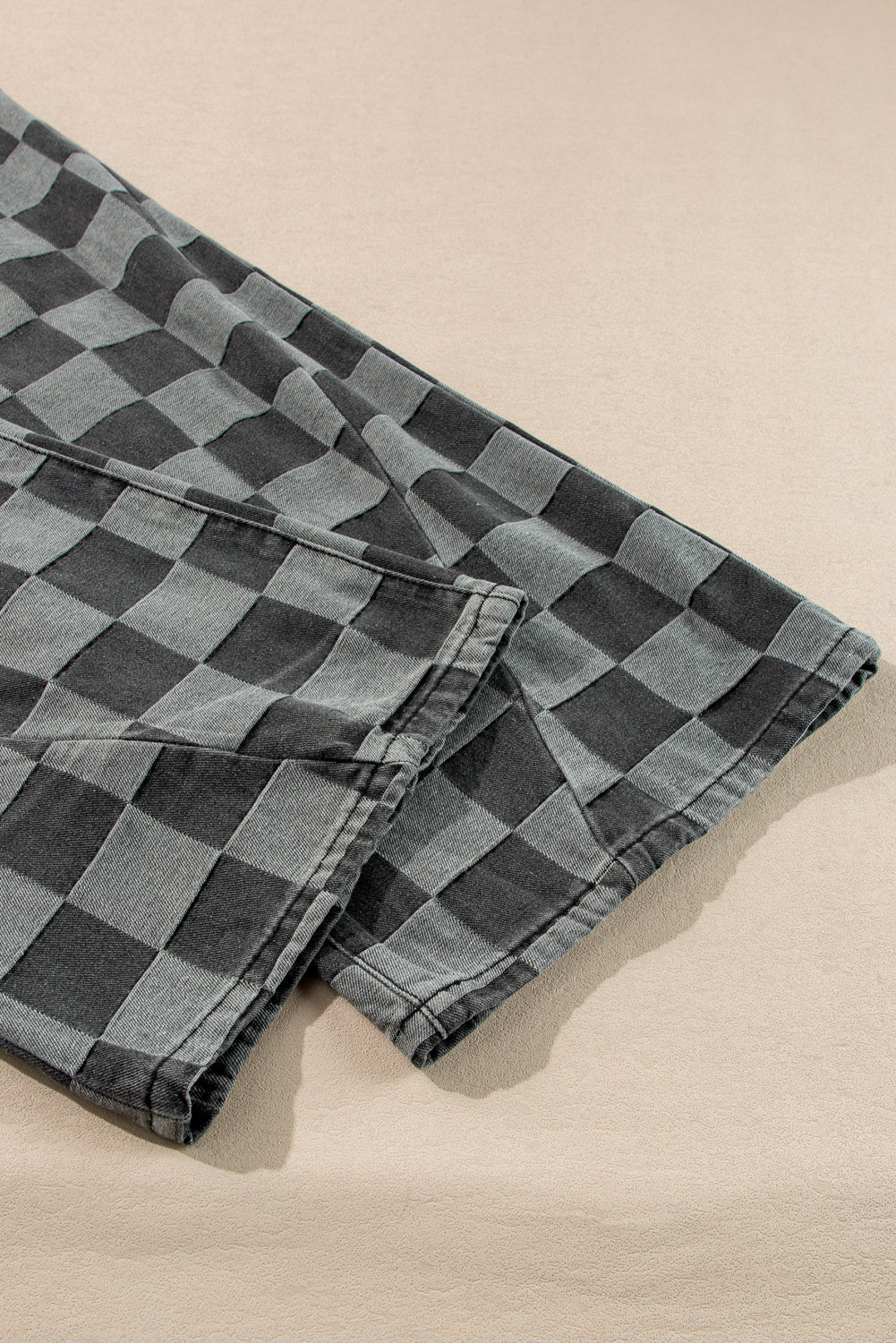 Dark Grey Checkered Denim Wide Leg Jeans-Bella Boutique Collective