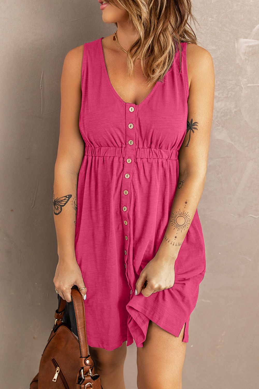 Sleeveless Button Down Mini Magic Dress-Bella Boutique Collective