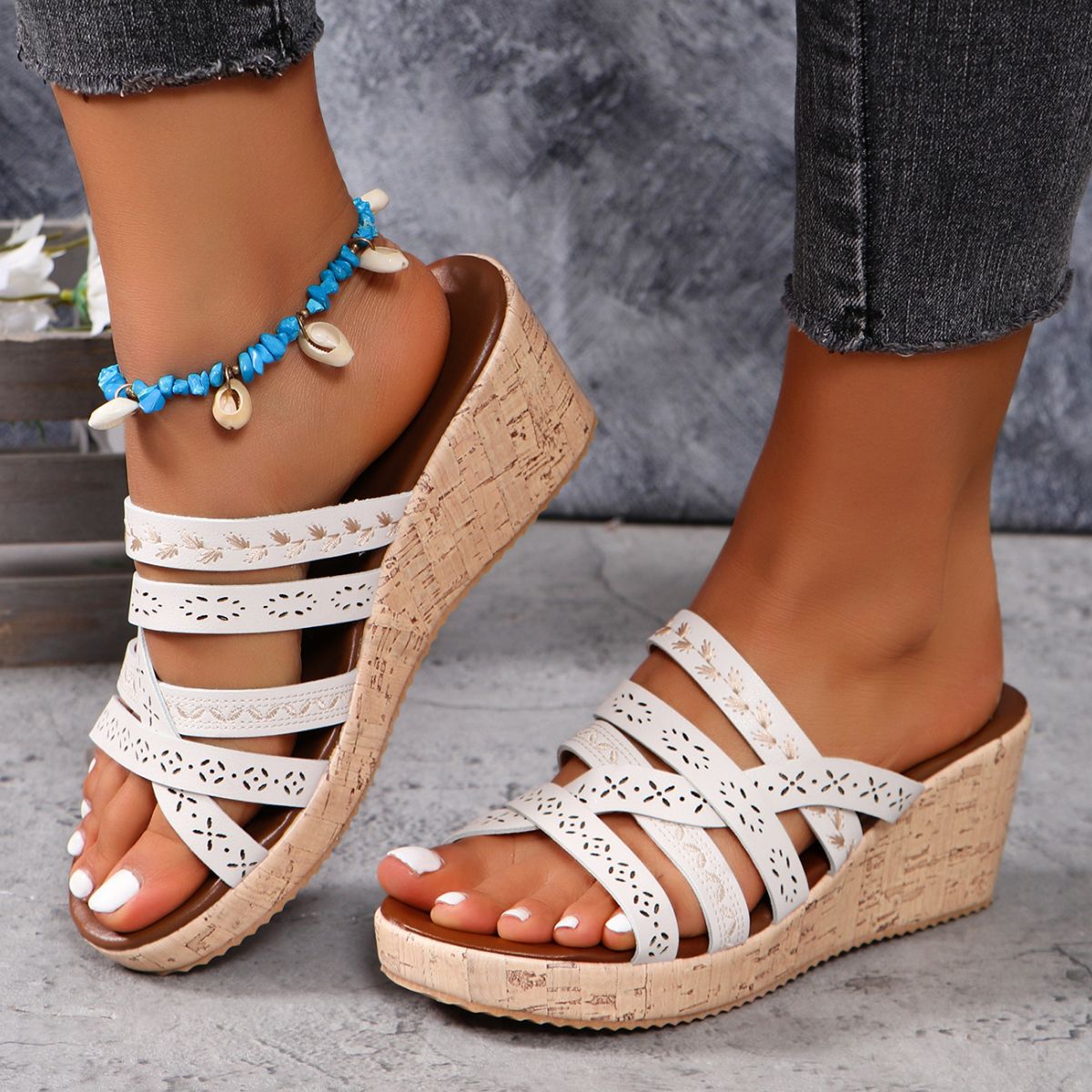PU Leather Crisscross Wedge Sandals-Bella Boutique Collective