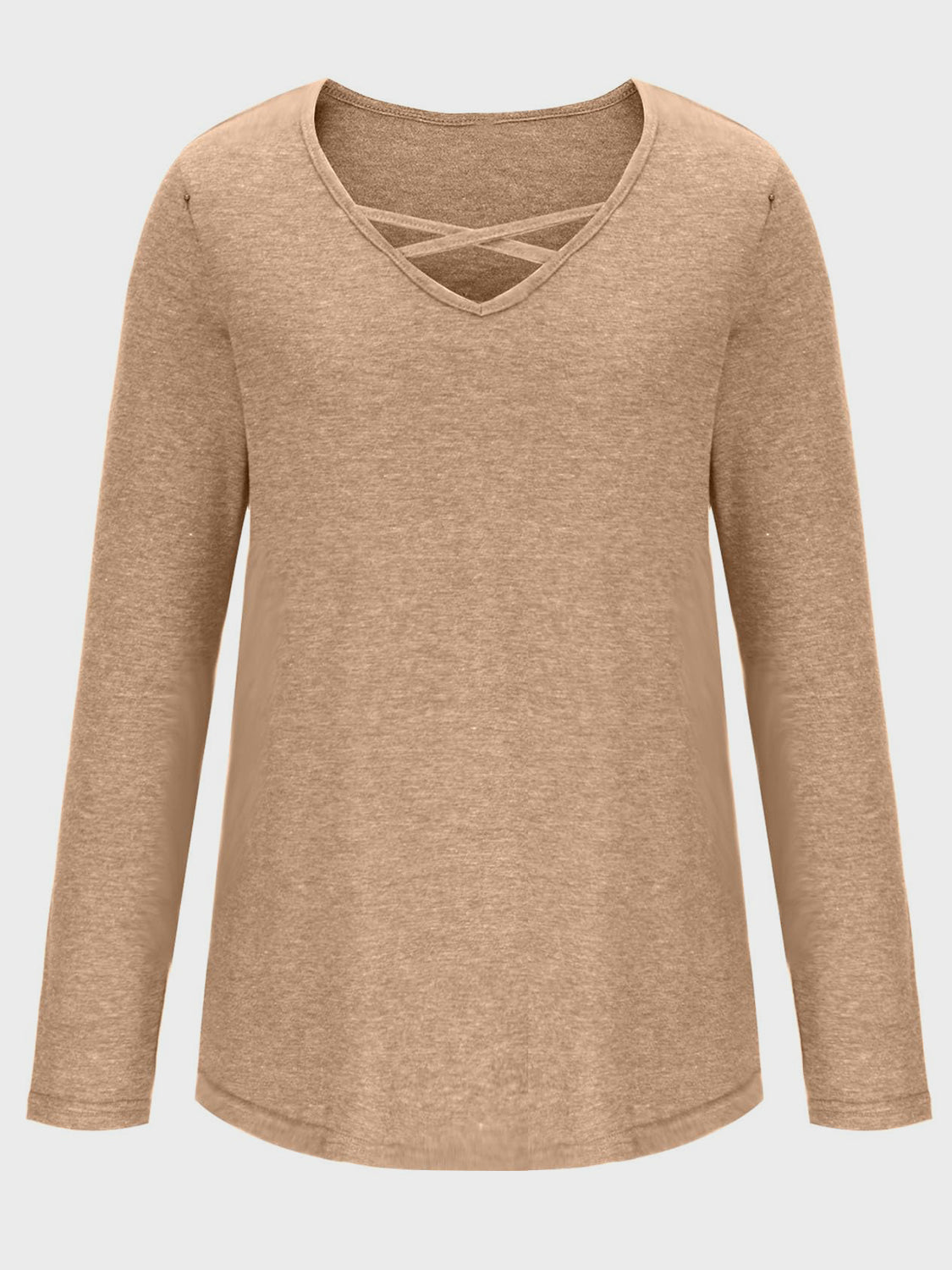 Crisscross V-Neck Long Sleeve T-Shirt-Bella Boutique Collective