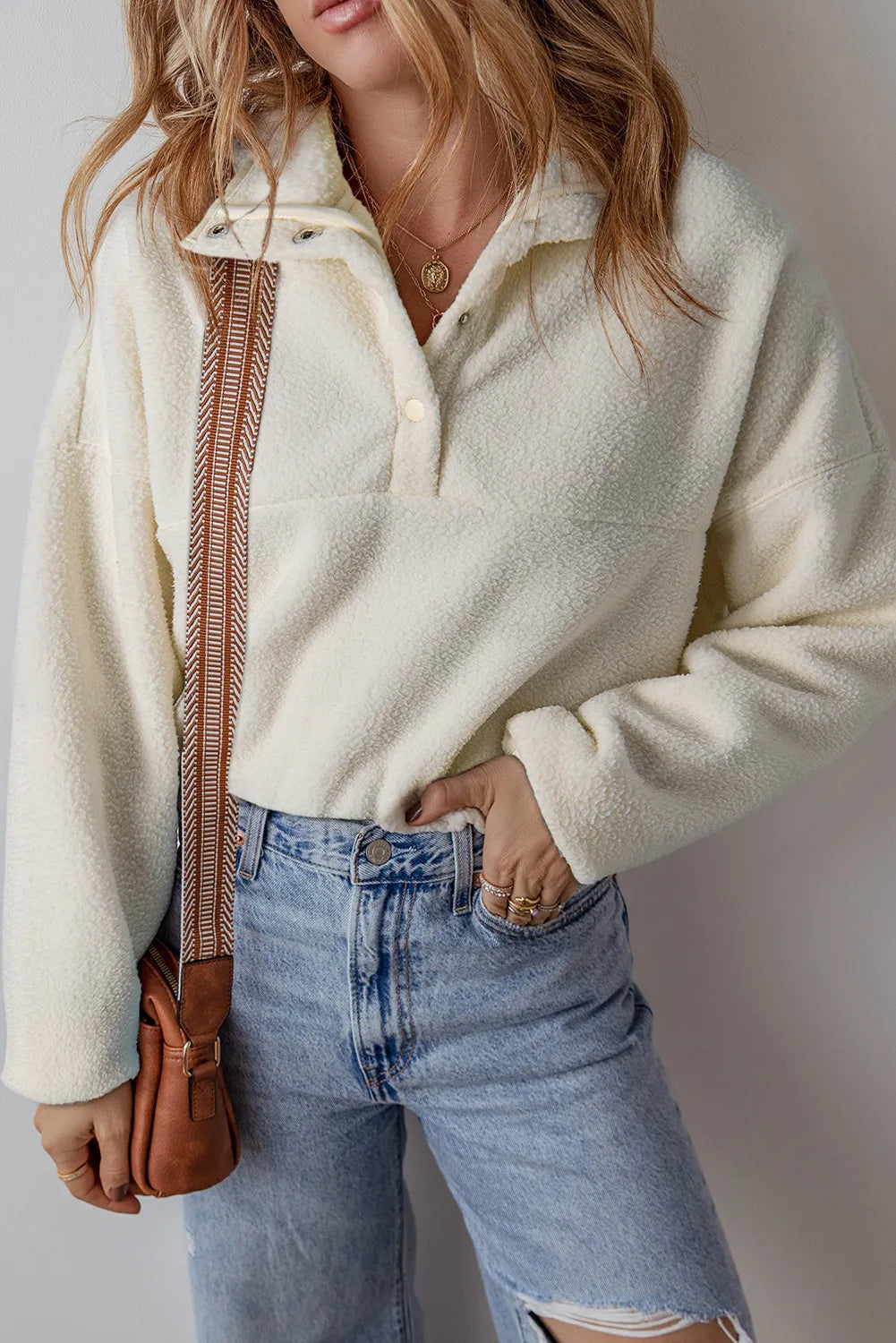Sherpa Half Snap Long Sleeve Jacket-Bella Boutique Collective