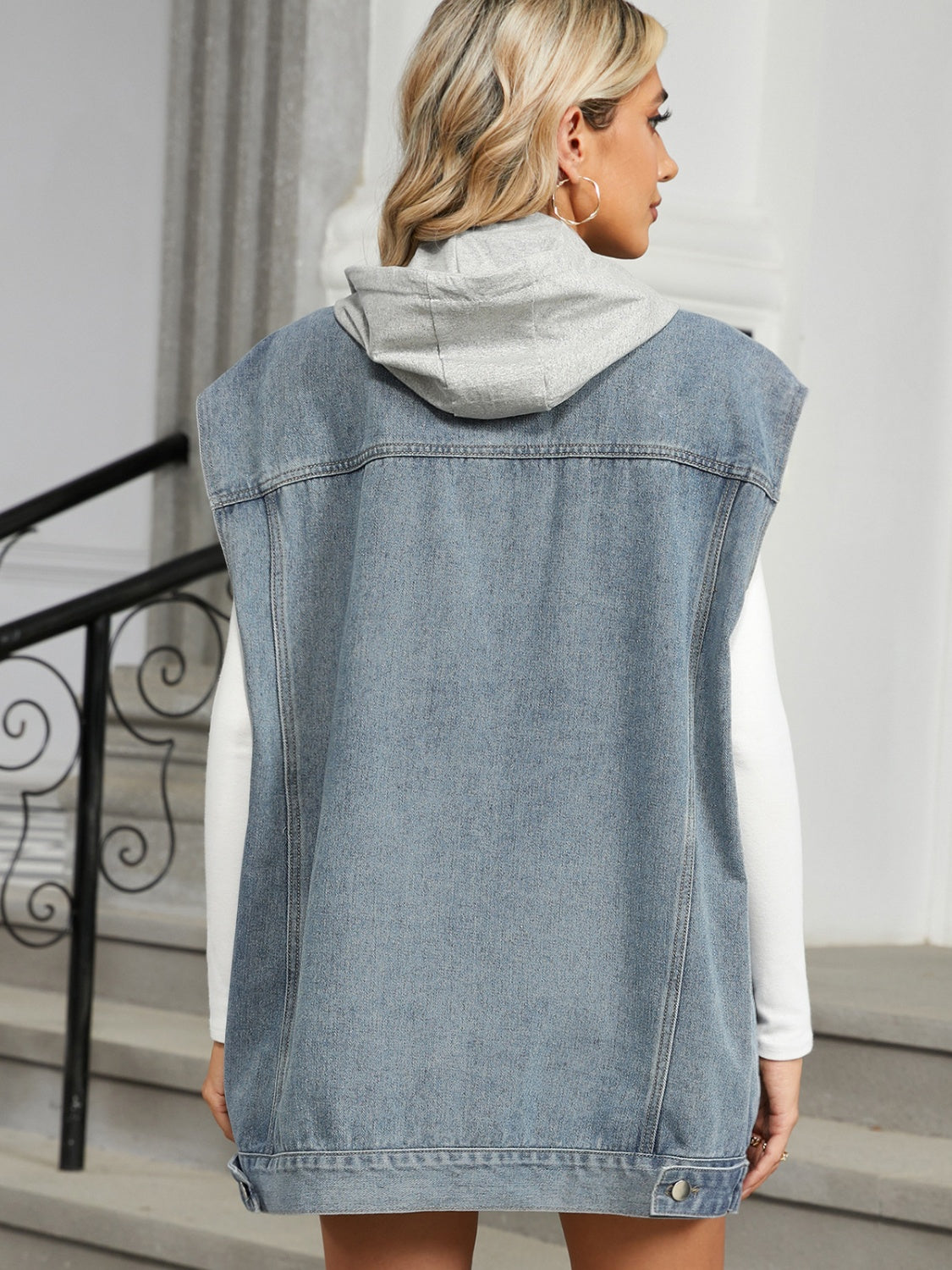 Removable Hood Button Up Cap Sleeve Denim Jacket-Bella Boutique Collective