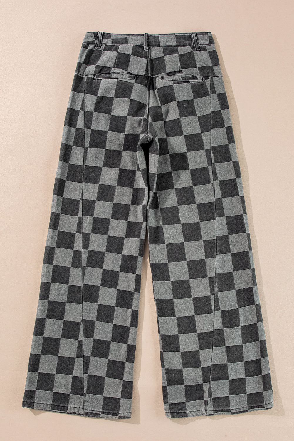 Dark Grey Checkered Denim Wide Leg Jeans-Bella Boutique Collective