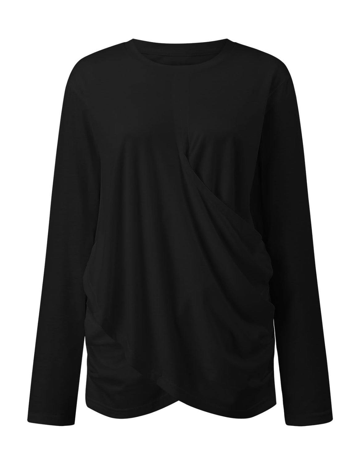 Ruched Round Neck Long Sleeve T-Shirt-Bella Boutique Collective