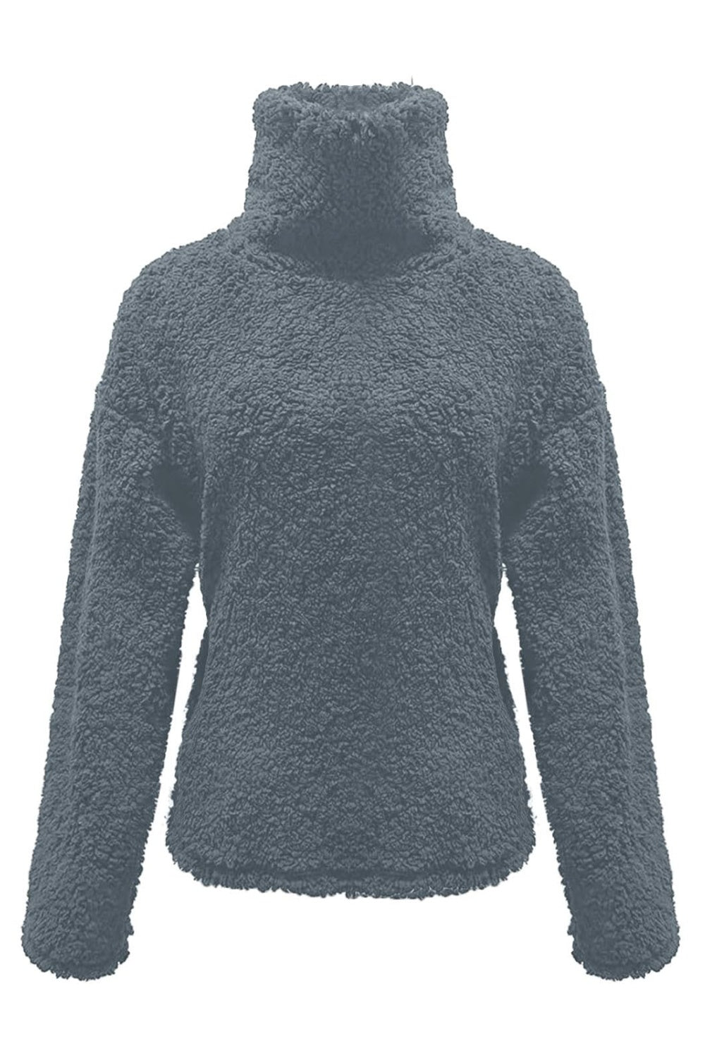 Fuzzy Turtleneck Long Sleeve Sweatshirt-Bella Boutique Collective