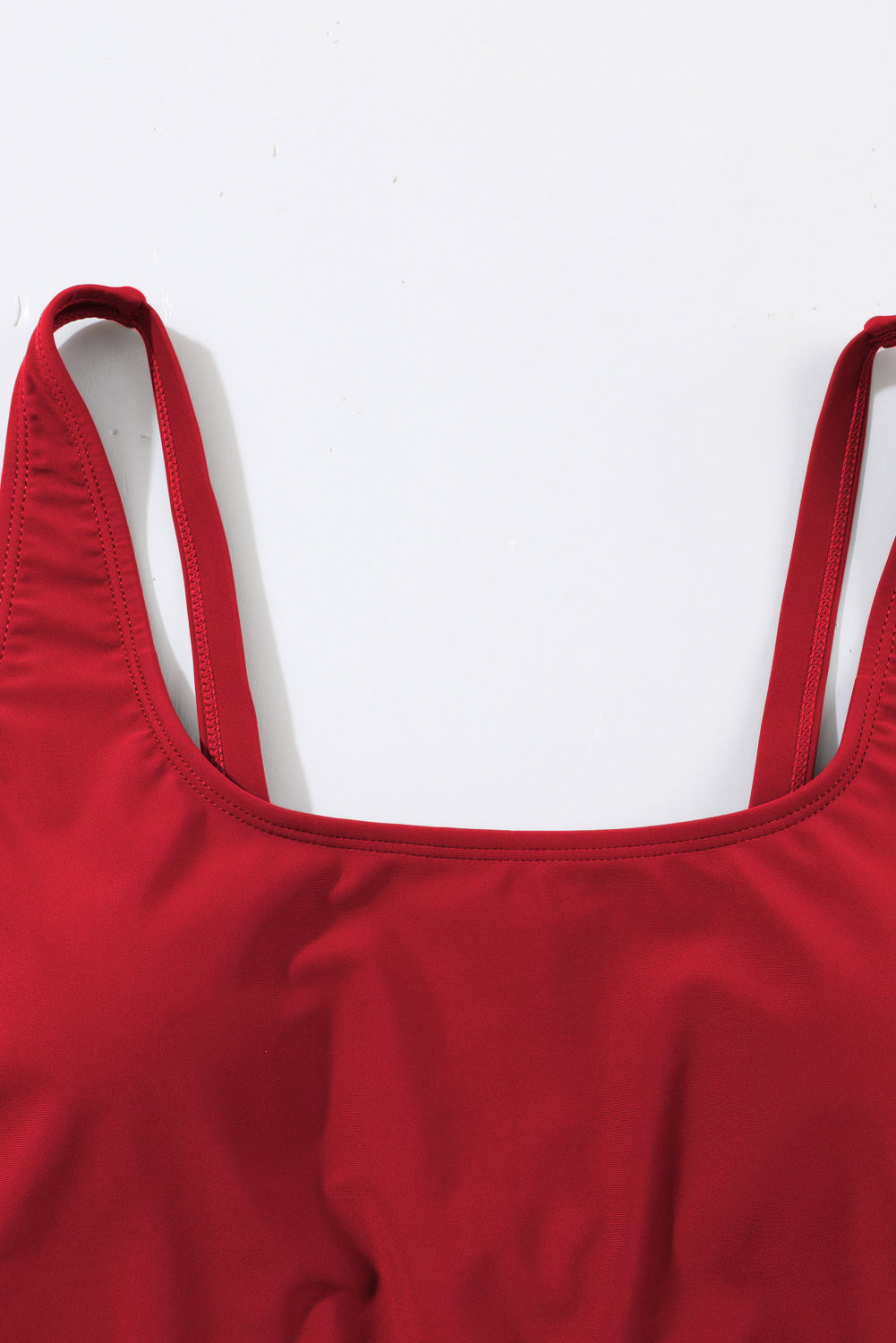 Racing Red U Neck Adjustable Straps Knotted Skirt Patchwork One Piece Swimsuit-Bella Boutique Collective