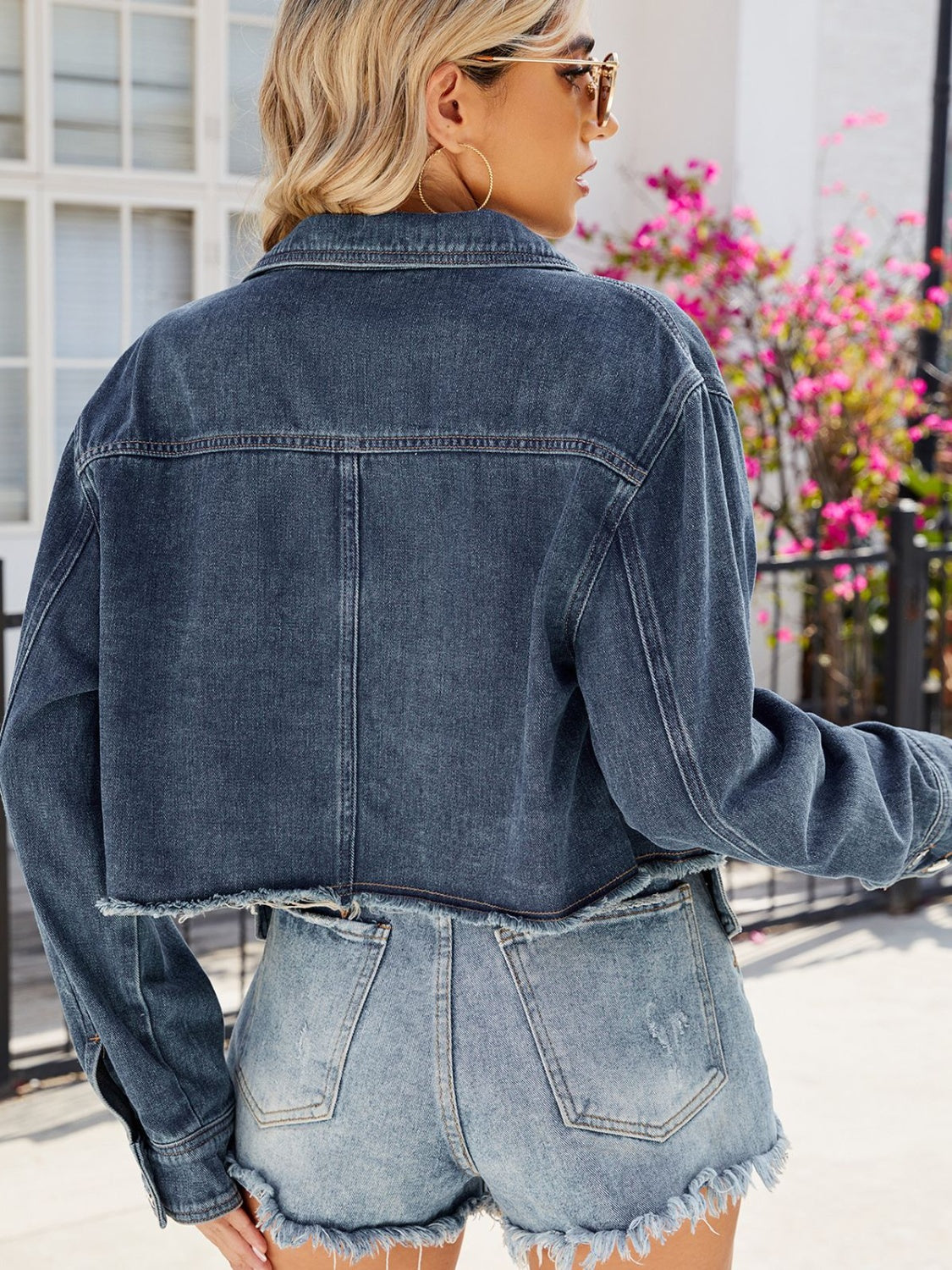 Button Up Long Sleeve Denim Jacket with Pockets-Bella Boutique Collective