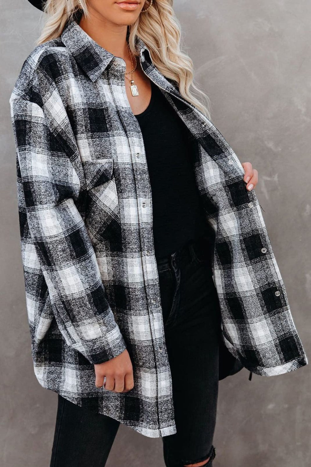 Full Size Plaid Collared Neck Long Sleeve Shirt-Bella Boutique Collective