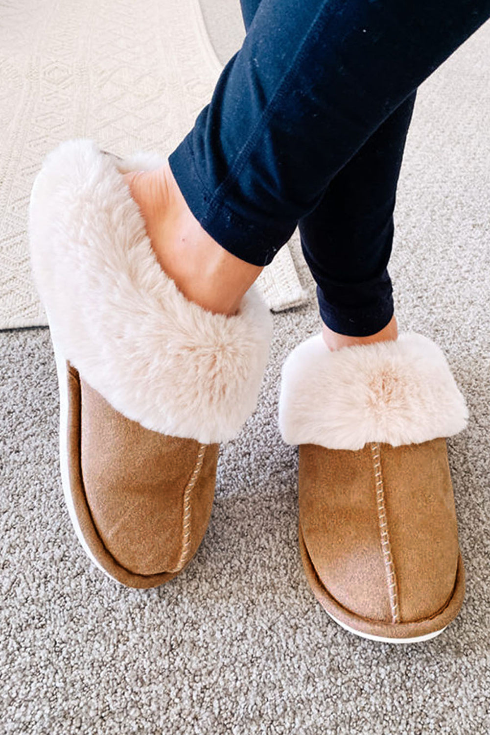 Camel Plush Suede Winter Home Slippers-Bella Boutique Collective