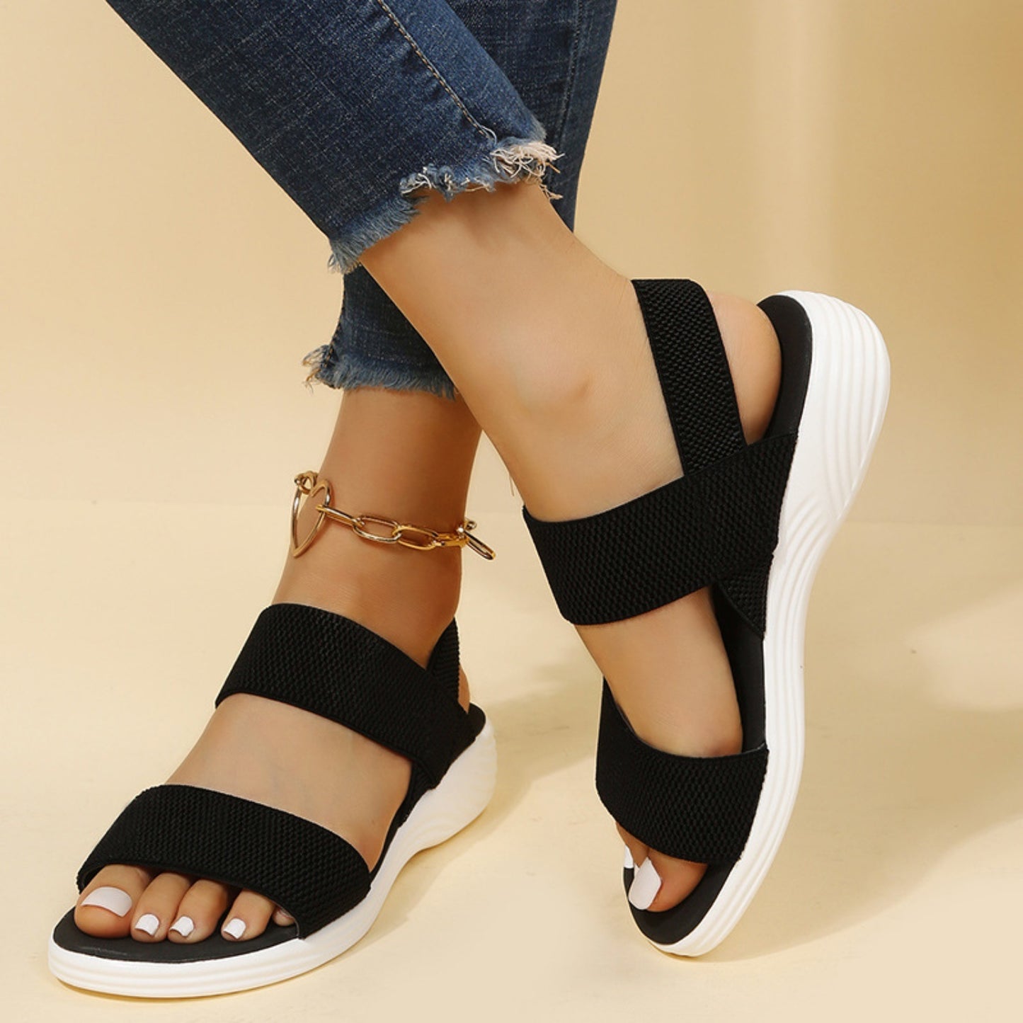 Rubber Open Toe Low Heel Sandals-Bella Boutique Collective