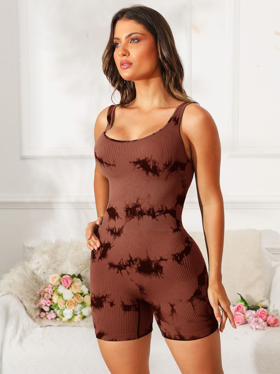 Tie-Dye Wide Strap Active Romper-Bella Boutique Collective