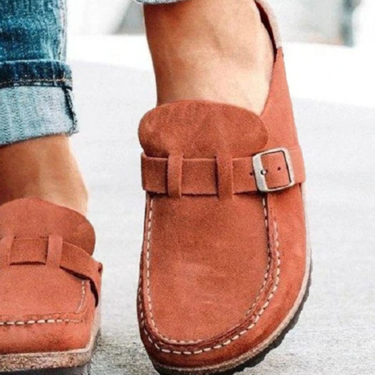 Round Toe Low Heel Buckle Loafers-Bella Boutique Collective