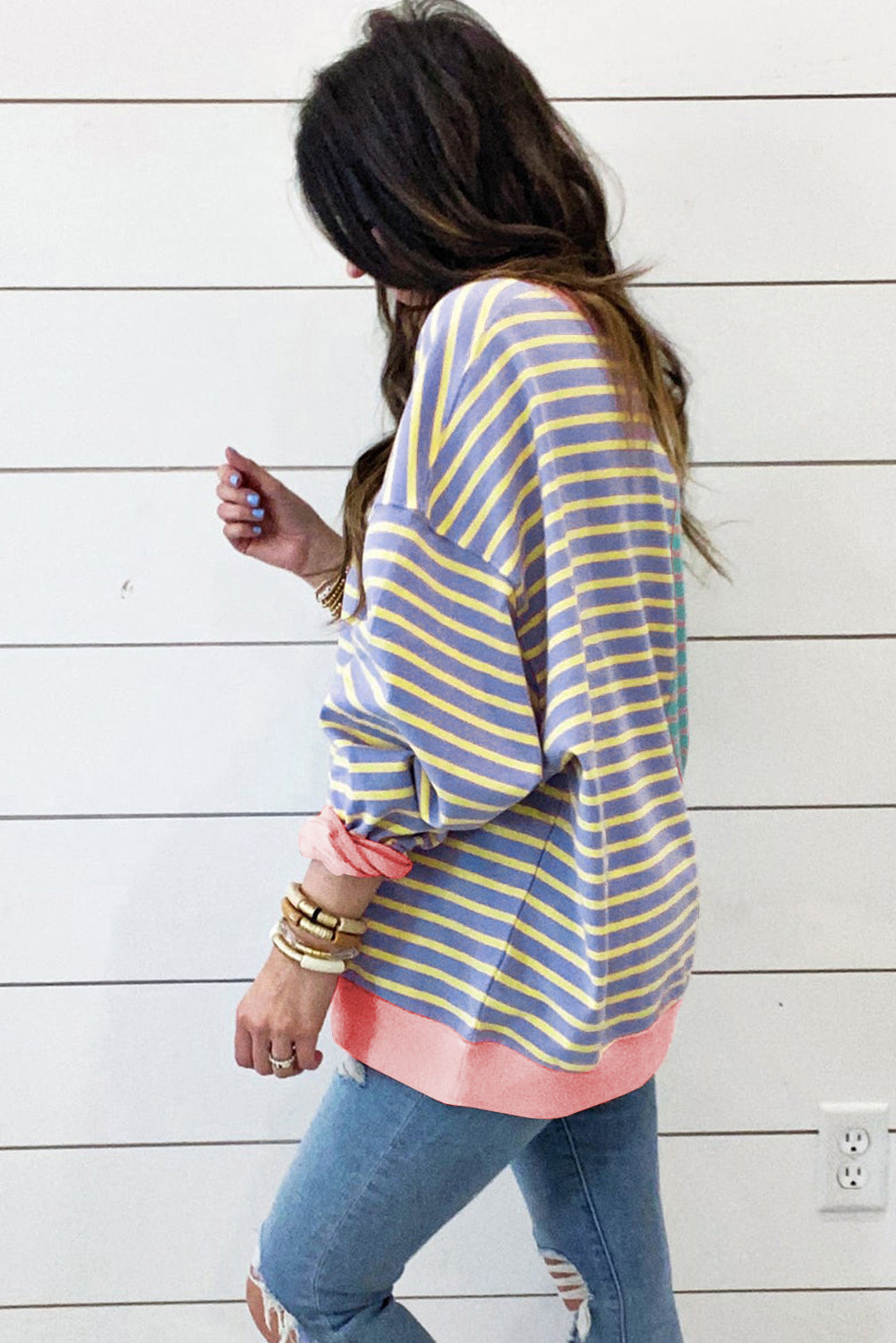 Colorblock Drop Shoulder Oversize Sweatshirt-Bella Boutique Collective