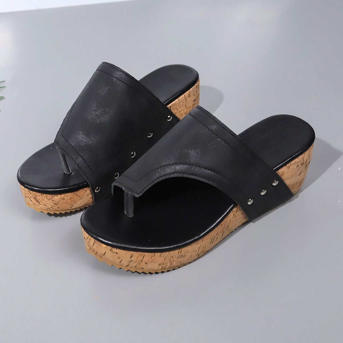 PU Leather Wedge Sandals-Bella Boutique Collective