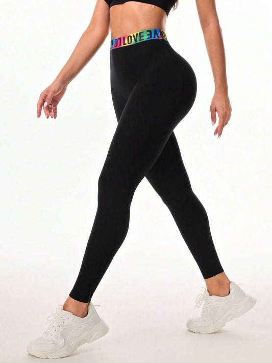 Letter Printed High Waist Active Leggings-Bella Boutique Collective