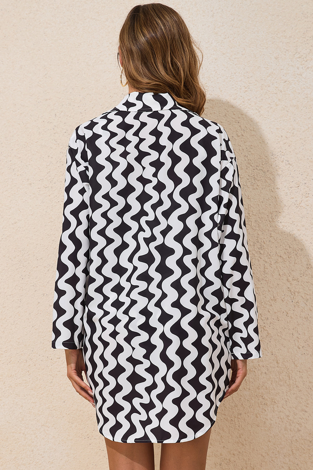 Black Stripe Print Loose Fit Open Front Beach Cover Up-Bella Boutique Collective
