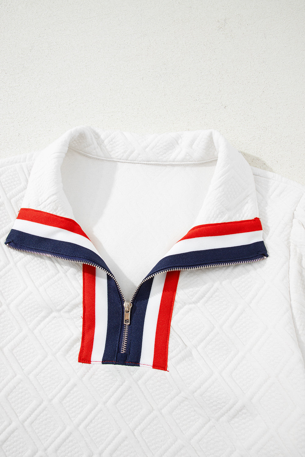 White Textured Jacquard Colorblock Edge Puff Sleeve Quarter Zip Mini Dress-Bella Boutique Collective