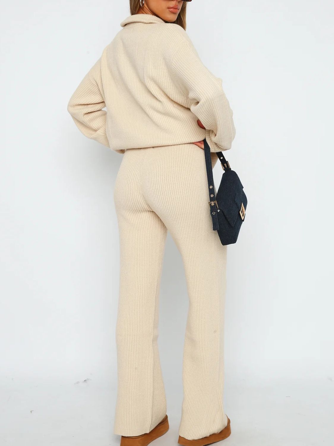 Quarter Zip Long Sleeve Top and Pants Set-Bella Boutique Collective