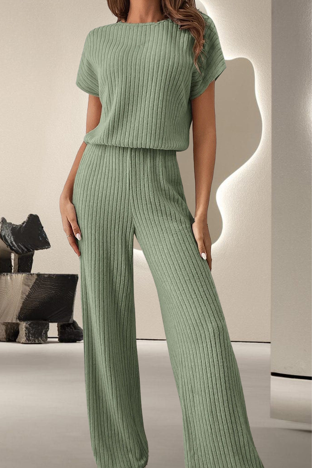 Round Neck Short Sleeve Jumpsuit-Bella Boutique Collective