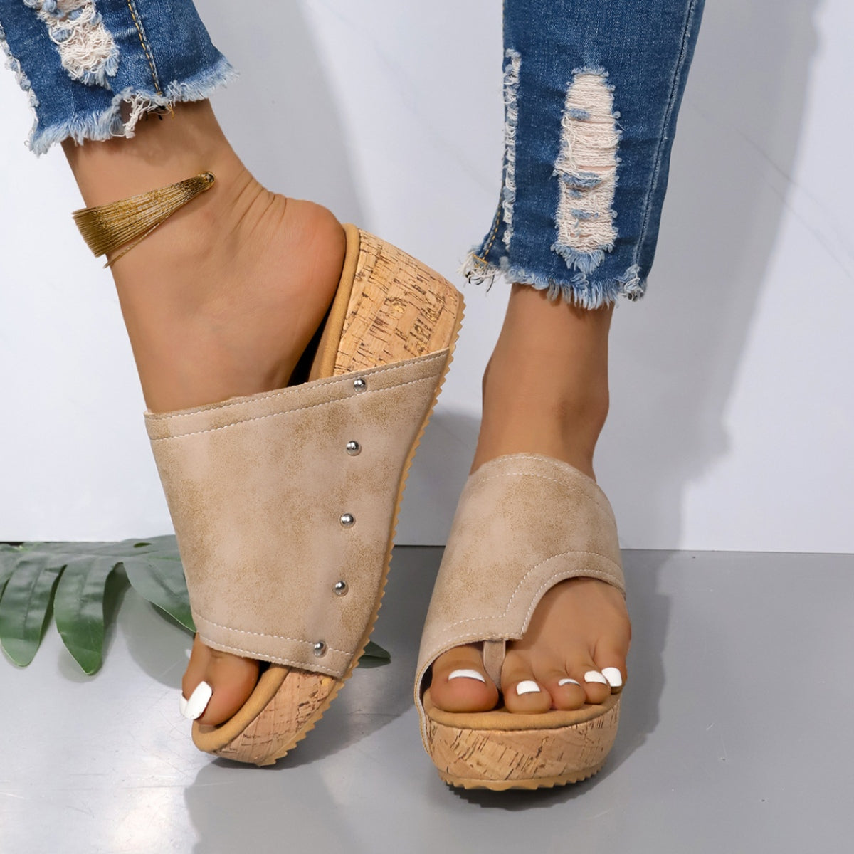 PU Leather Wedge Sandals-Bella Boutique Collective
