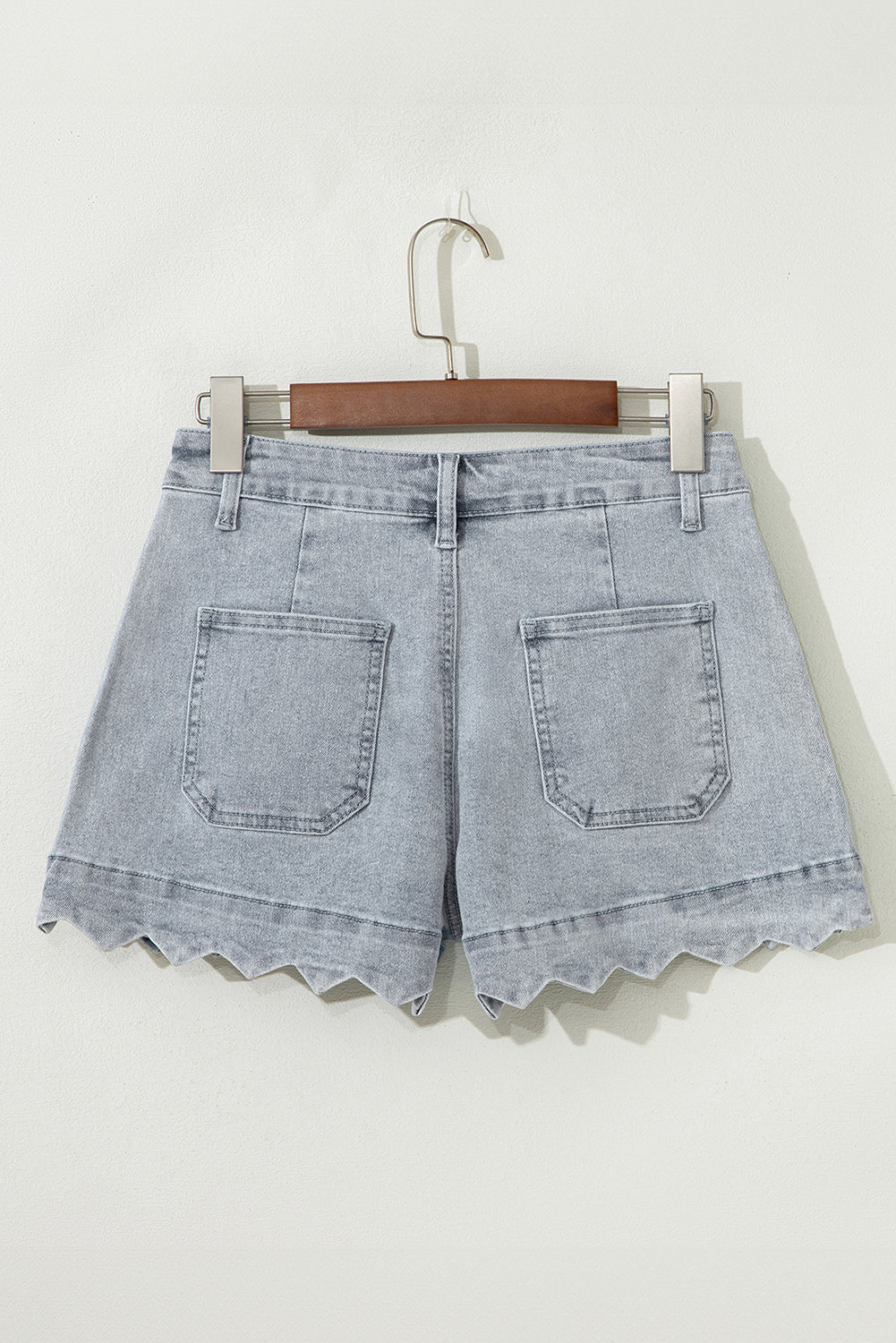 Dusk Blue Scalloped Hemline Acid Wash High Waist Denim Shorts-Bella Boutique Collective