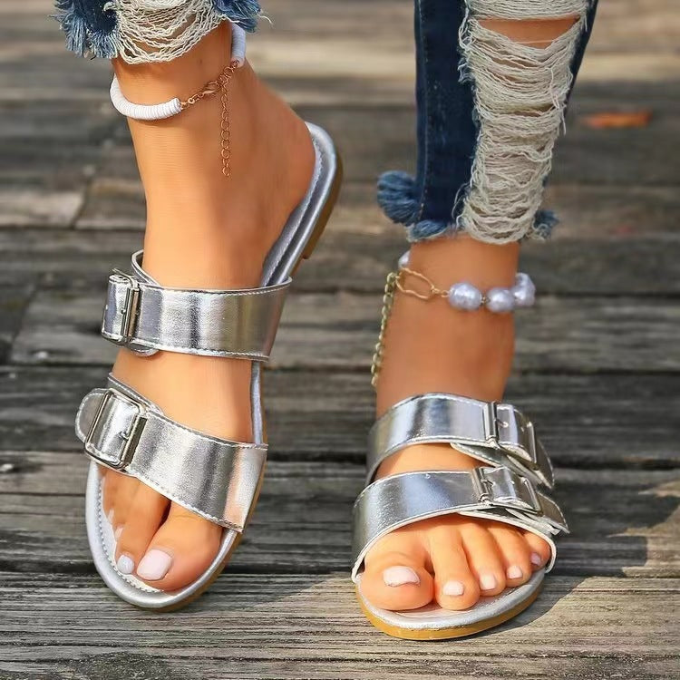 Open Toe Double Buckle Sandals-Bella Boutique Collective