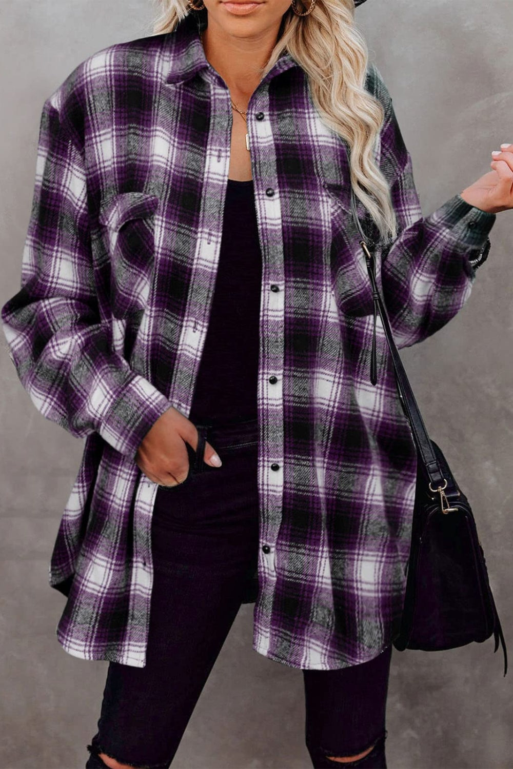 Full Size Plaid Collared Neck Long Sleeve Shirt-Bella Boutique Collective