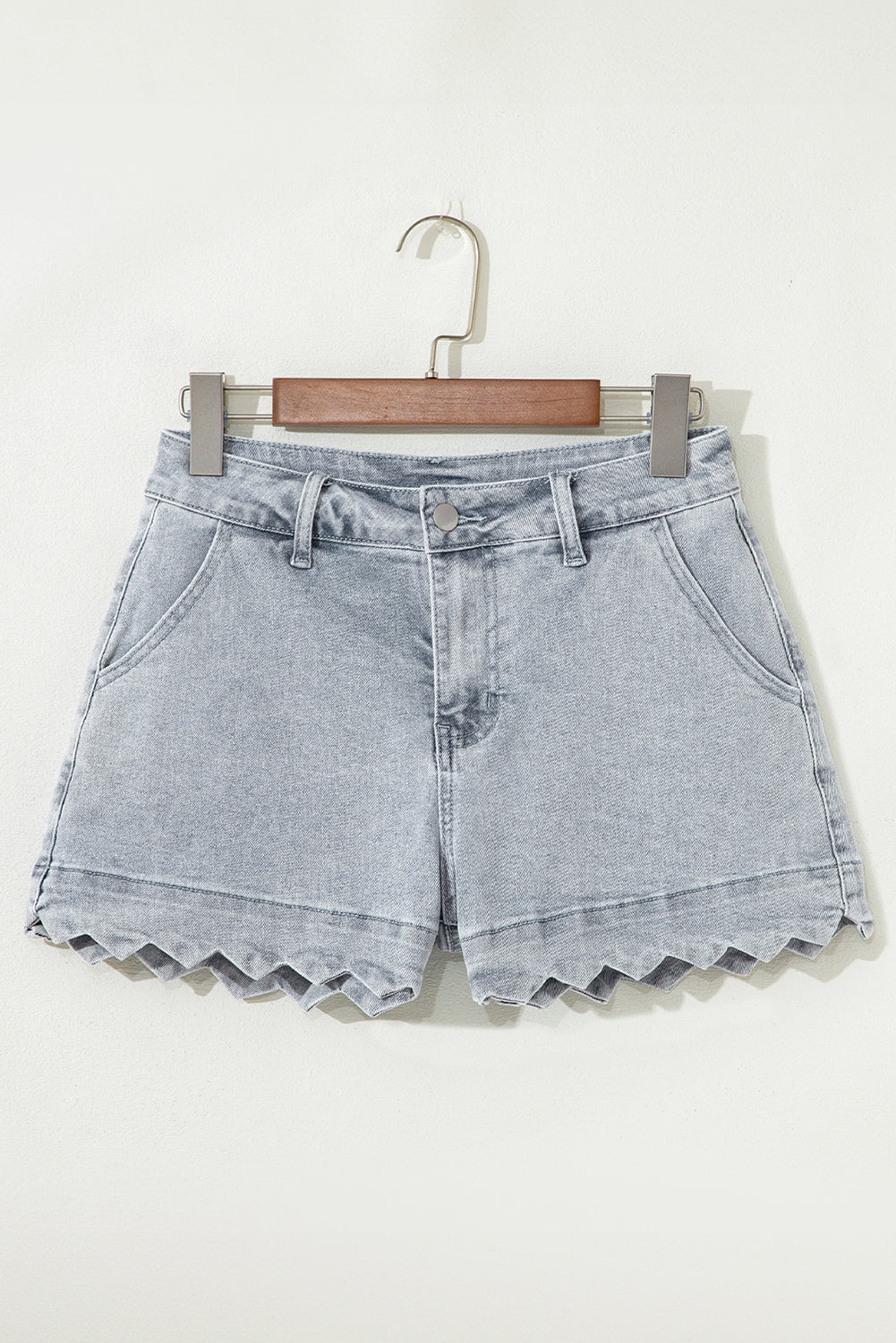 Dusk Blue Scalloped Hemline Acid Wash High Waist Denim Shorts-Bella Boutique Collective