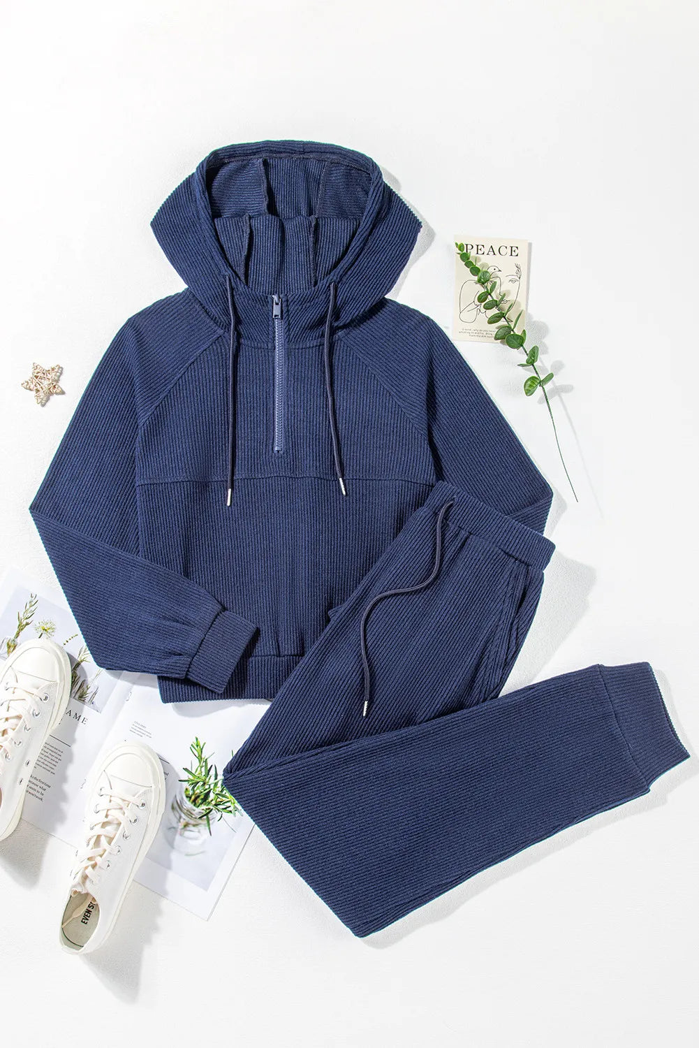 Drawstring Half Zip Hoodie and Joggers Active Set-Bella Boutique Collective