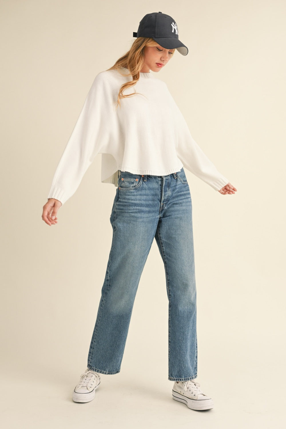 Mable Round Neck Dolman Sleeve Cropped Sweater-Bella Boutique Collective