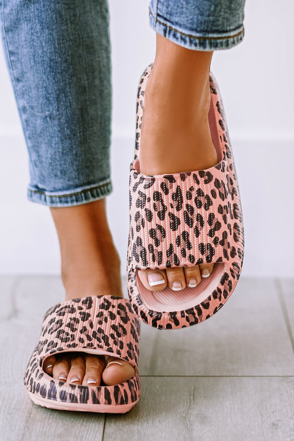 Pink Leopard Print Thick Sole Slip On Slippers-Bella Boutique Collective
