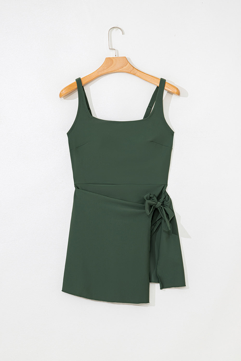 Mist Green Side Tied Waist Square Neck Adjustable Straps A-line One Piece Swim Dress-Bella Boutique Collective
