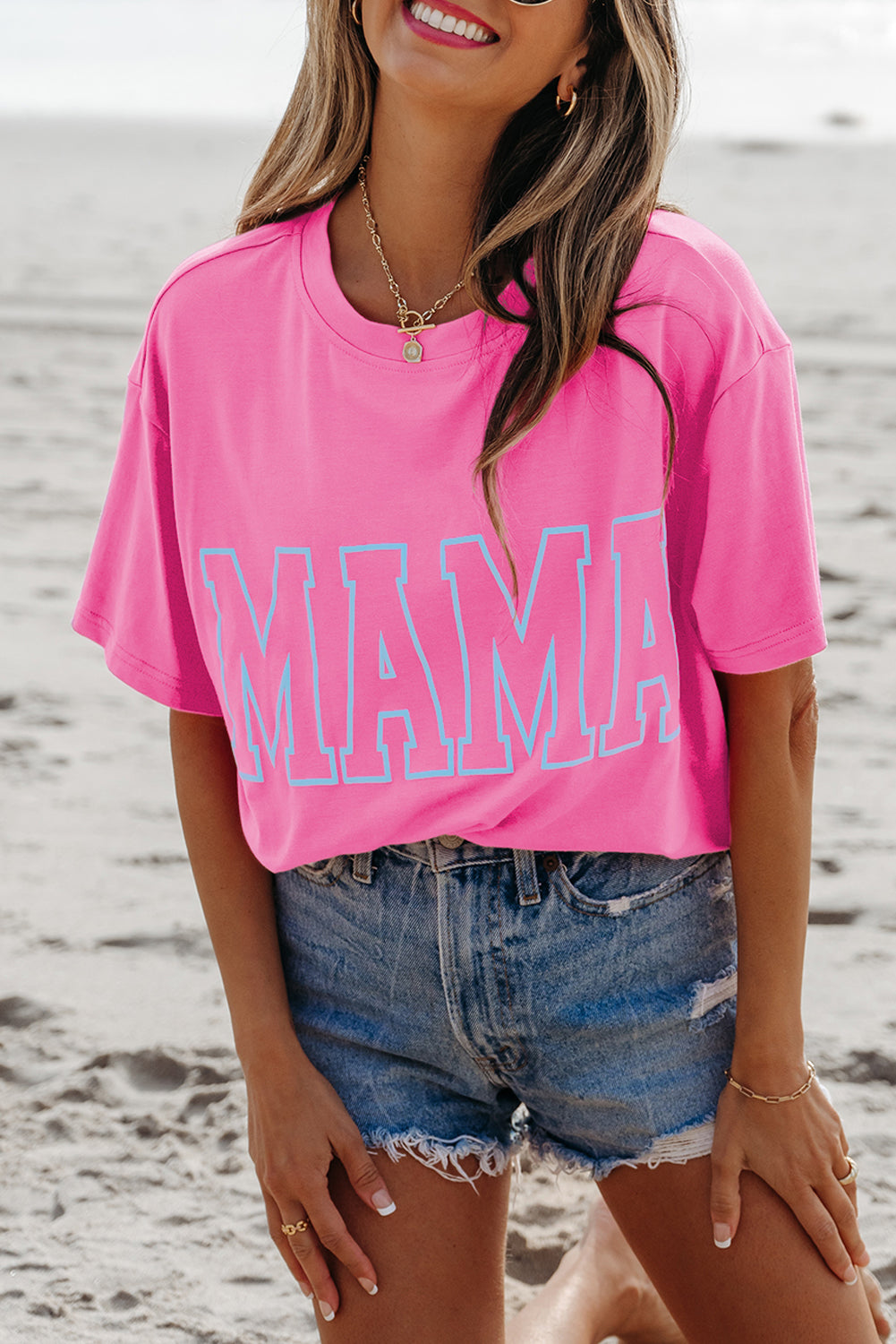 Bright Pink MAMA Letter Graphic Neon T Shirt-Bella Boutique Collective