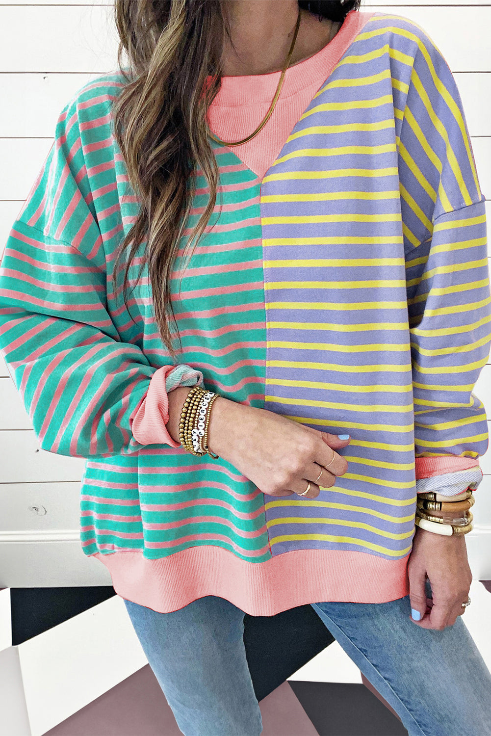 Colorblock Drop Shoulder Oversize Sweatshirt-Bella Boutique Collective