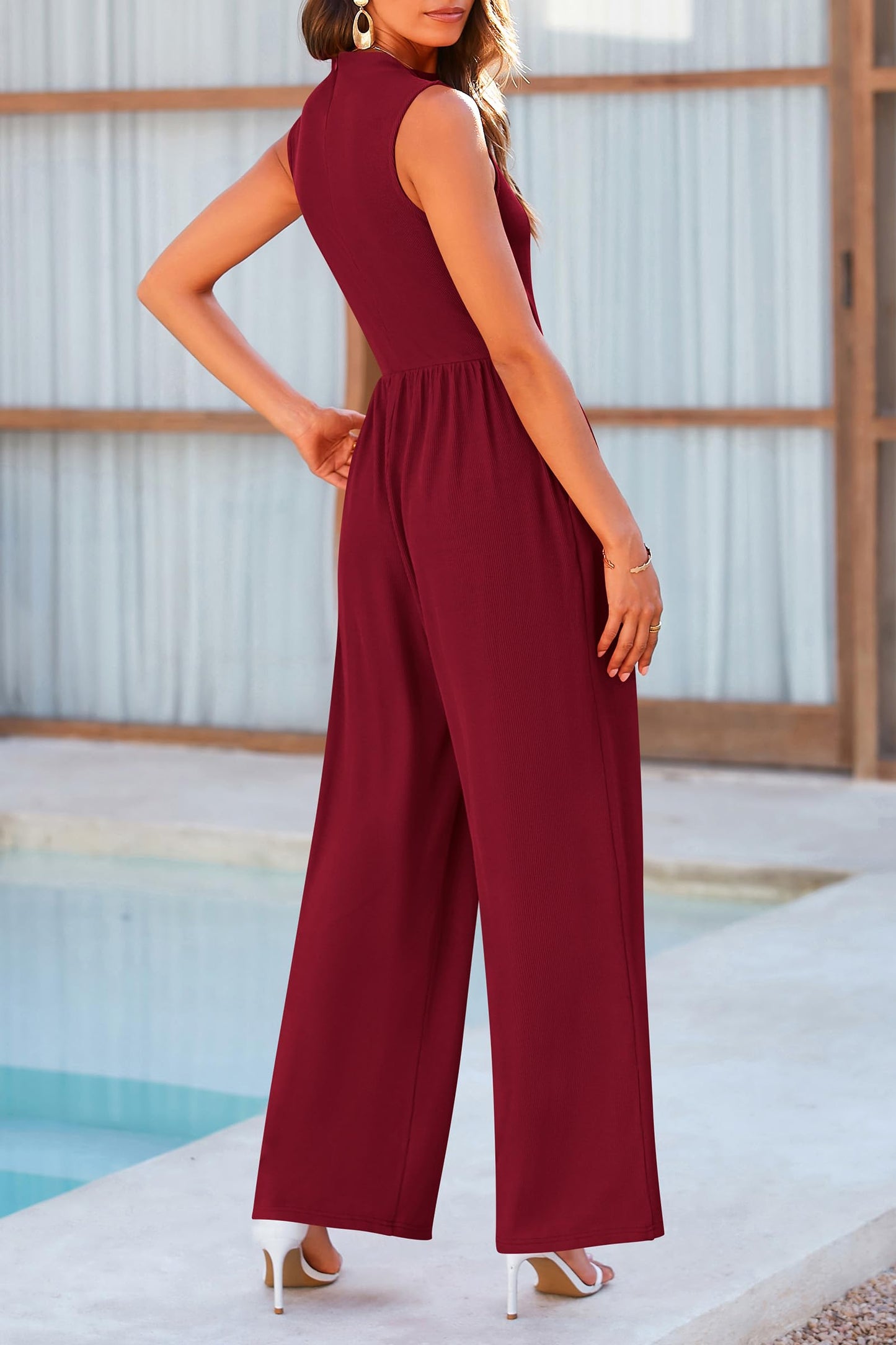 Mock Neck Sleeveless Wide Leg Jumpsuit-Bella Boutique Collective