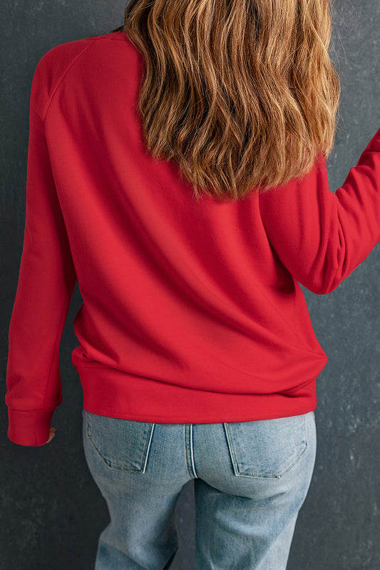 Red Solid Round Neck Raglan Sleeve Sweatshirt-Bella Boutique Collective