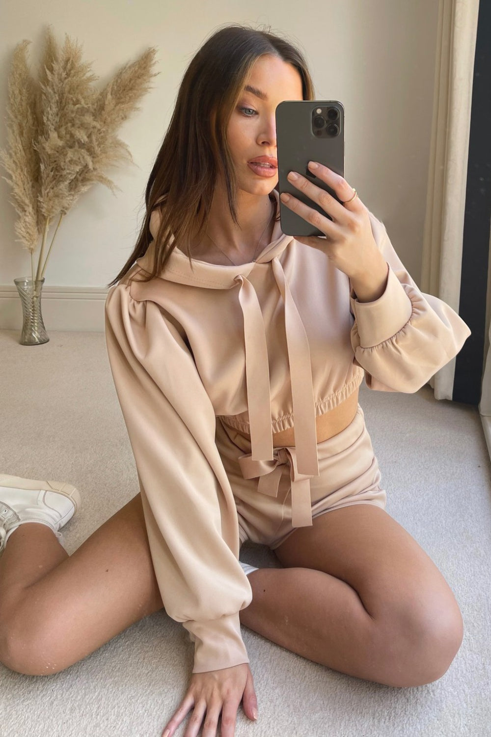 Drawstring Long Sleeve Hooded Top and Shorts Set-Bella Boutique Collective