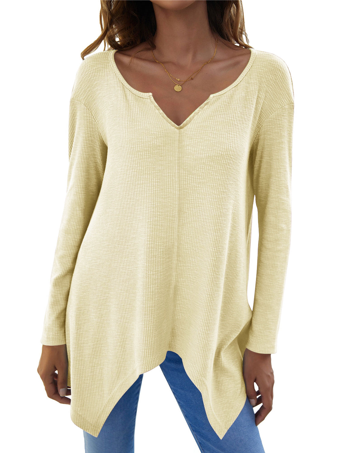 Full Size V-Neck Long Sleeve T-Shirt-Bella Boutique Collective