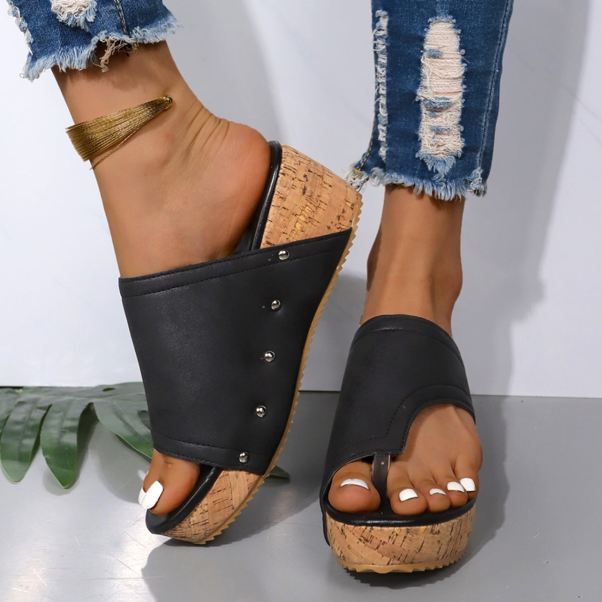 PU Leather Wedge Sandals-Bella Boutique Collective