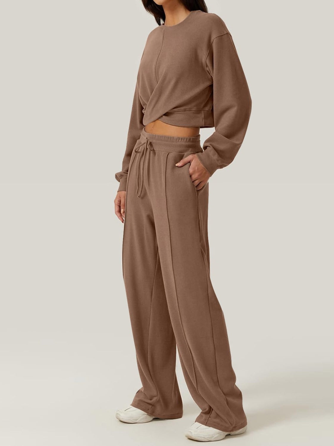 Crisscross Round Neck Top and Drawstring Pants Set-Bella Boutique Collective