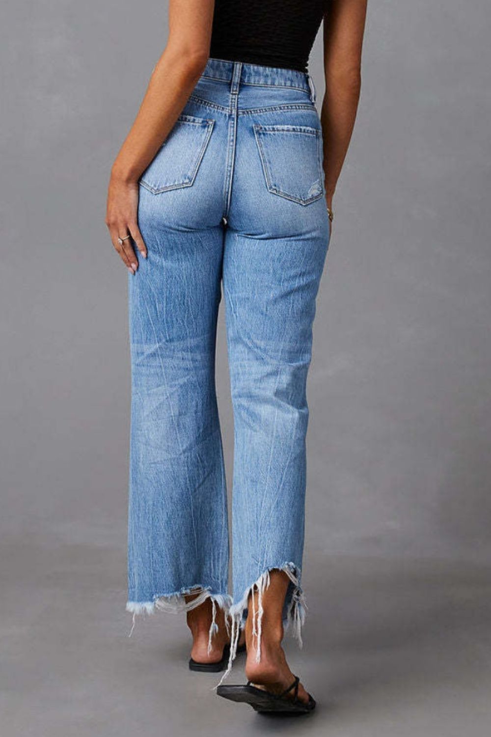 Distressed Raw Hem Jeans with Pockets-Bella Boutique Collective