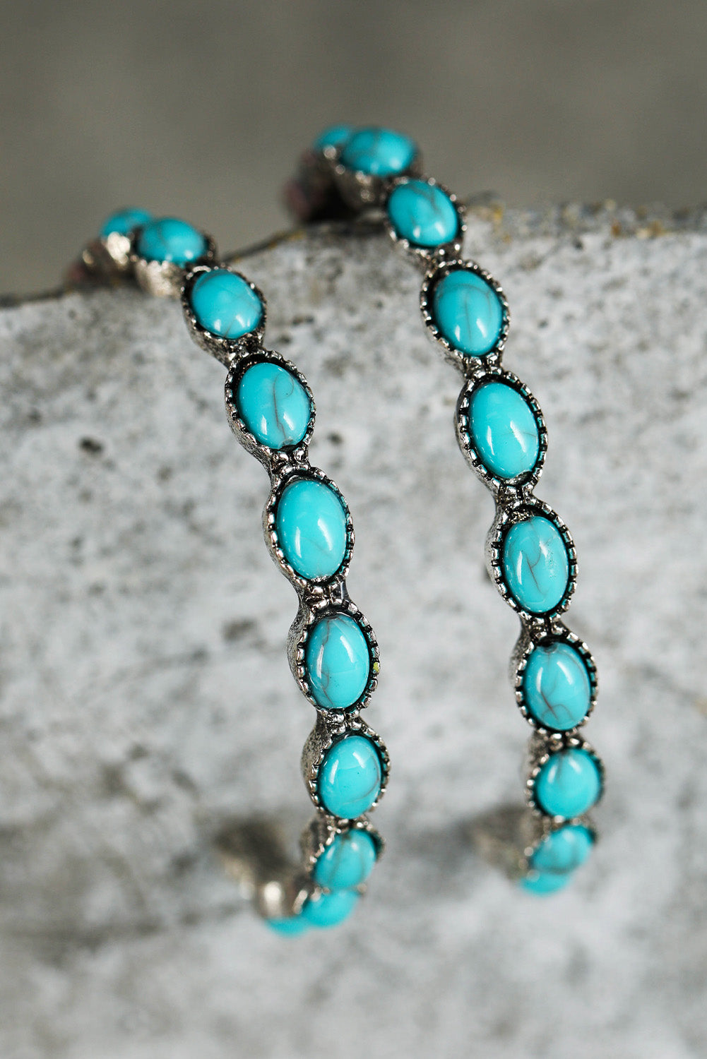 Sky Blue Gem Inlay Retro C-shape Earrings-Bella Boutique Collective