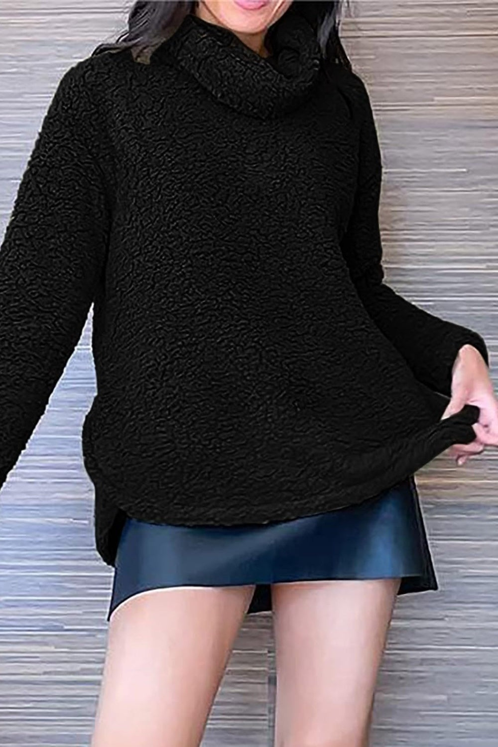 Fuzzy Turtleneck Long Sleeve Sweatshirt-Bella Boutique Collective