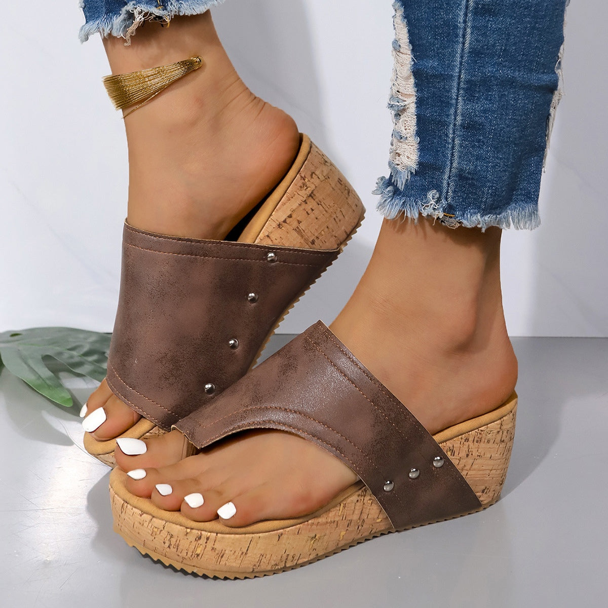 PU Leather Wedge Sandals-Bella Boutique Collective