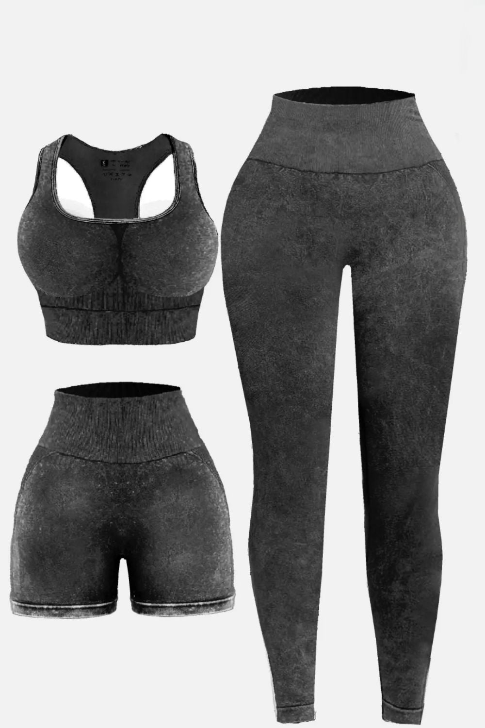3 Piece Washed Square Neck Wide Strap Active Set-Bella Boutique Collective