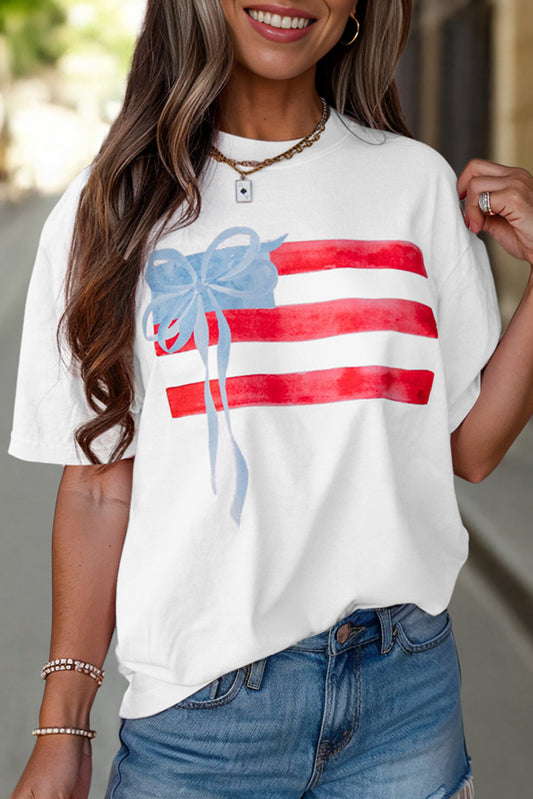 White Flag Bow Graphic Crewneck Tee-Bella Boutique Collective