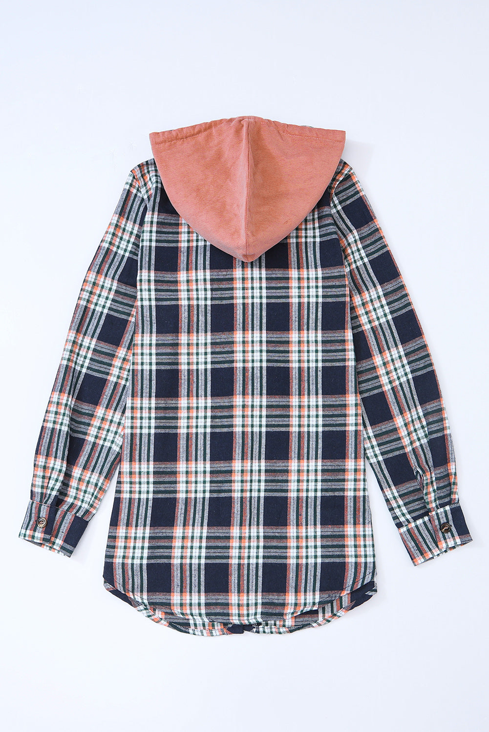 Pink Contrast Hooded Drawstring Plaid Shacket-Bella Boutique Collective