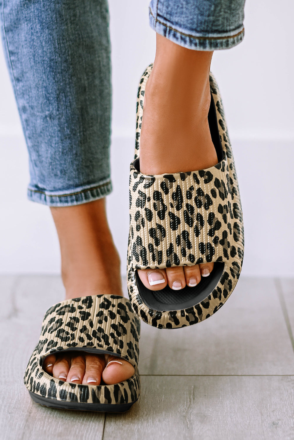 Black Print Thick Sole Slip On Slippers-Bella Boutique Collective