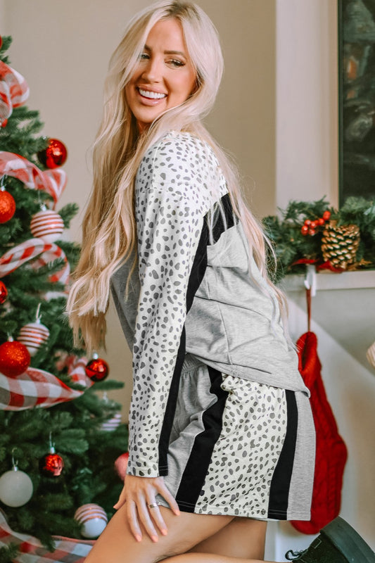 Leopard Long Sleeve Top and Shorts Lounge Set-Bella Boutique Collective