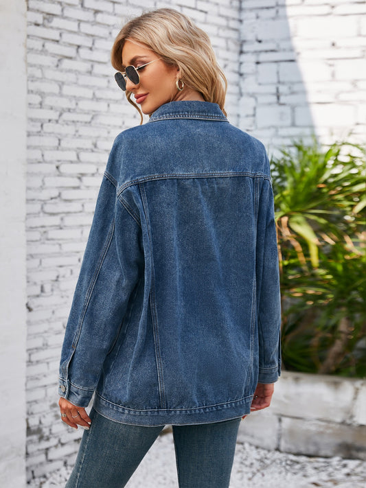 Button Up Long Sleeve Denim Jacket-Bella Boutique Collective